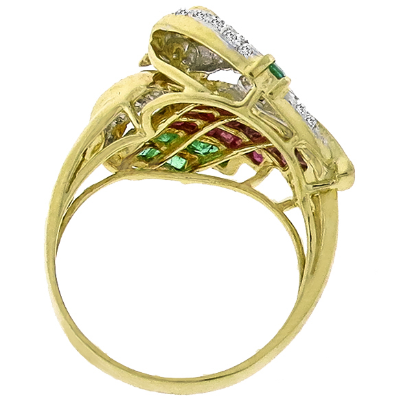 Diamond Multi Color Precious Stone Gold Swan Ring