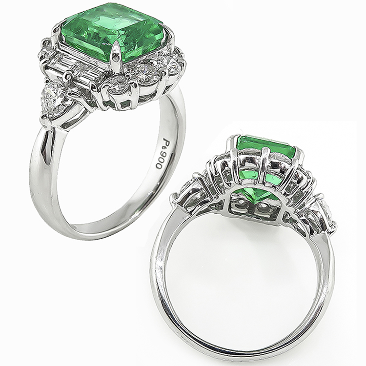 GIA 3.48ct Natural Emerald 1.31ct Diamond Platinum Ring