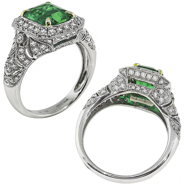 GIA 2.00ct Colombian Emerald 0.50ct Diamond Gold Ring