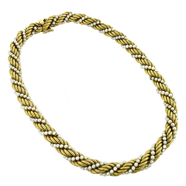 1960s Pearl Gold Rope Necklace