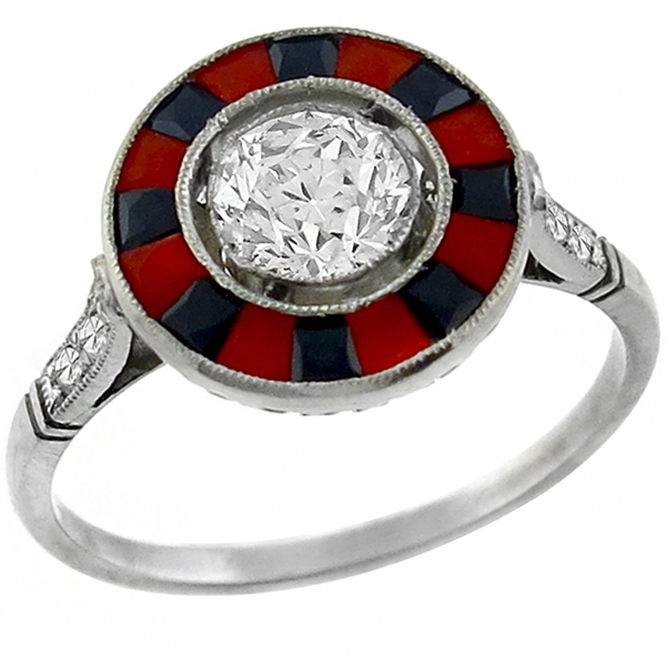  diamond coral onyx platinum engagement ring 1