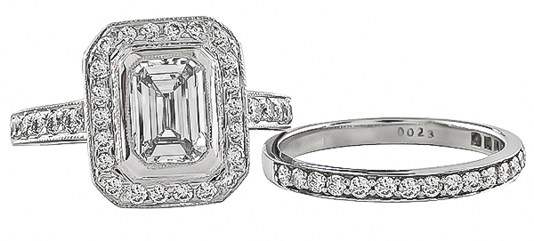 GIA 1.01ct Diamond Engagement Ring and Wedding Band Set