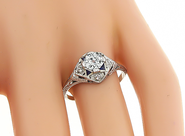 GIA Certified 0.65ct Diamond Art Deco Engagement Ring