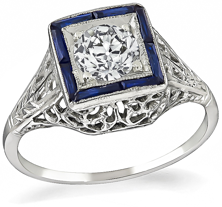 GIA Certified 0.66ct Diamond Art Deco Engagement Ring