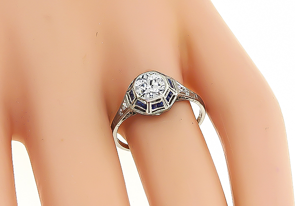 GIA Certified 0.70ct Diamond Art Deco Engagement Ring