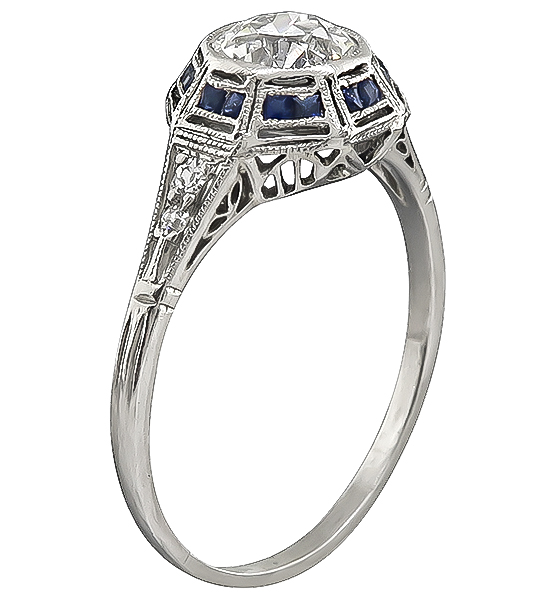 GIA Certified 0.70ct Diamond Art Deco Engagement Ring
