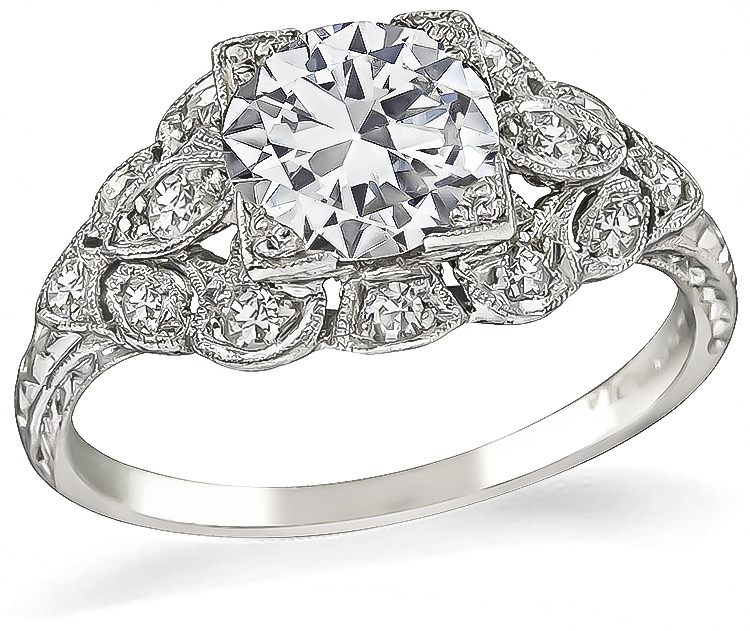 GIA Certified 1.09ct Diamond Art Deco Engagement Ring