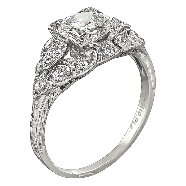 GIA Certified 1.09ct Diamond Art Deco Engagement Ring