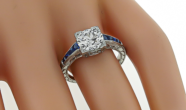GIA Certified 2.01ct Diamond Sapphire Engagement Ring Photo 1
