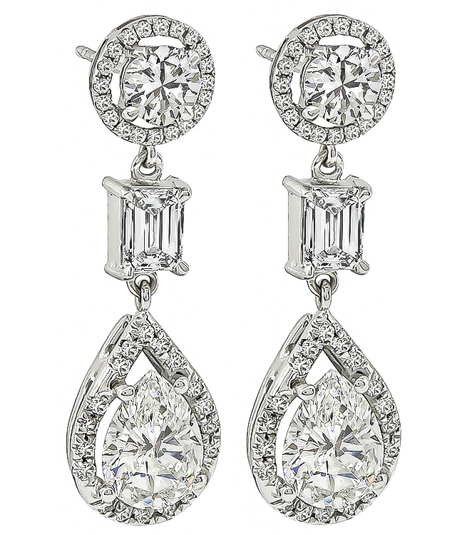 GIA Certified 3.43ct Pear Shape Diamond with 2.40ct Diamond Drop Earrings