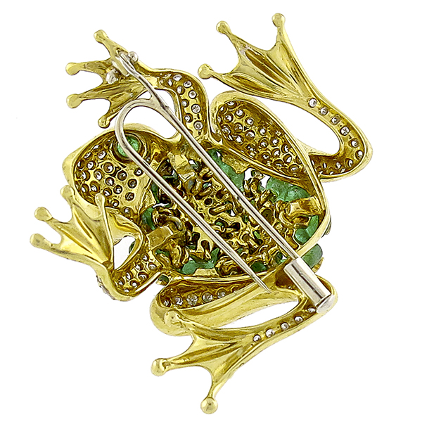 Giovane 8.10ct Emerald 2.50ct Diamond Gold Frog Pin
