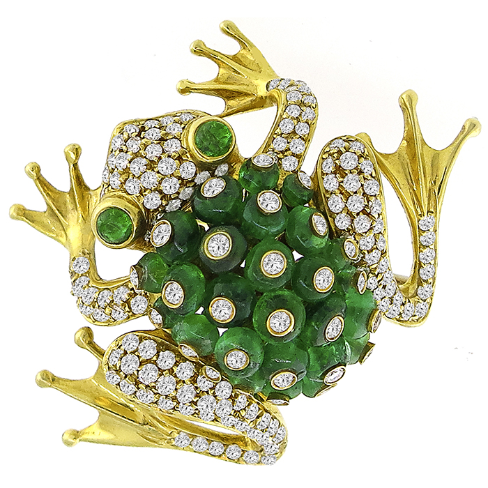 Giovane 8.10ct Emerald 2.50ct Diamond Gold Frog Pin