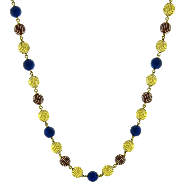 Gold Enamel Ball Bead Necklace