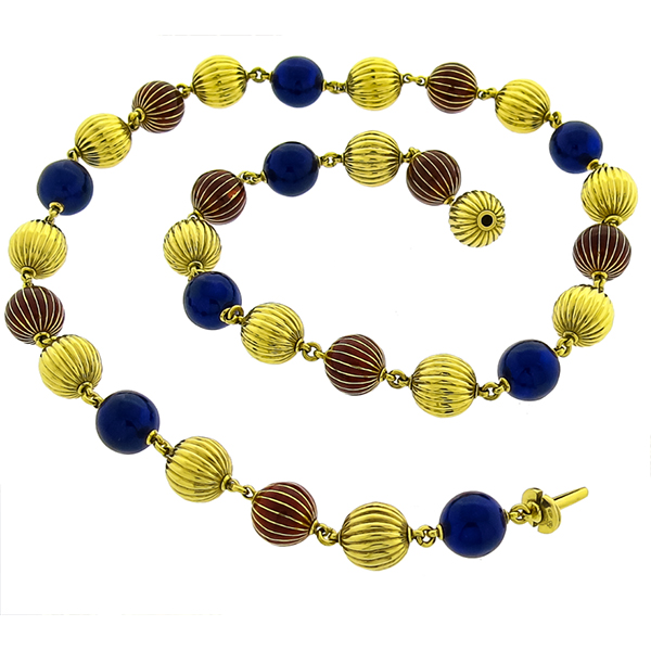 Gold Enamel Ball Bead Necklace