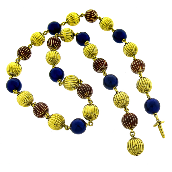 Gold Enamel Ball Bead Necklace