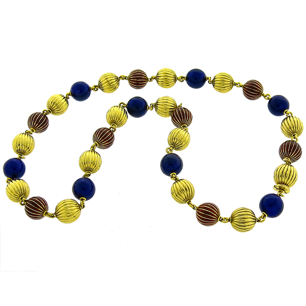 Gold Enamel Ball Bead Necklace