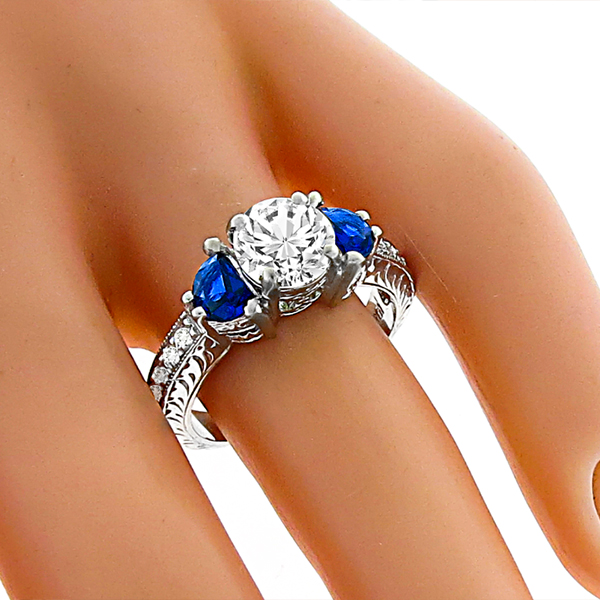 1.49ct Diamond Sapphire Gold Engagement Ring