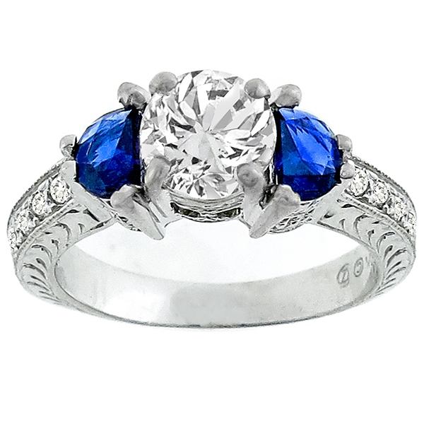 1.49ct Diamond Sapphire Gold Engagement Ring