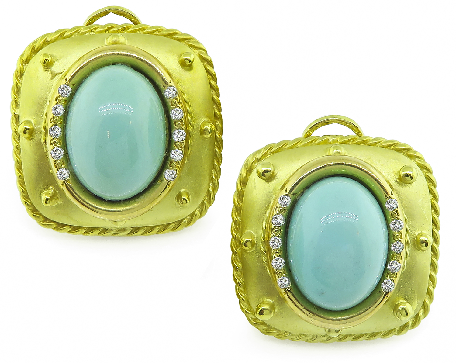 E Gallant Turquoise Diamond  14k Gold Earrings