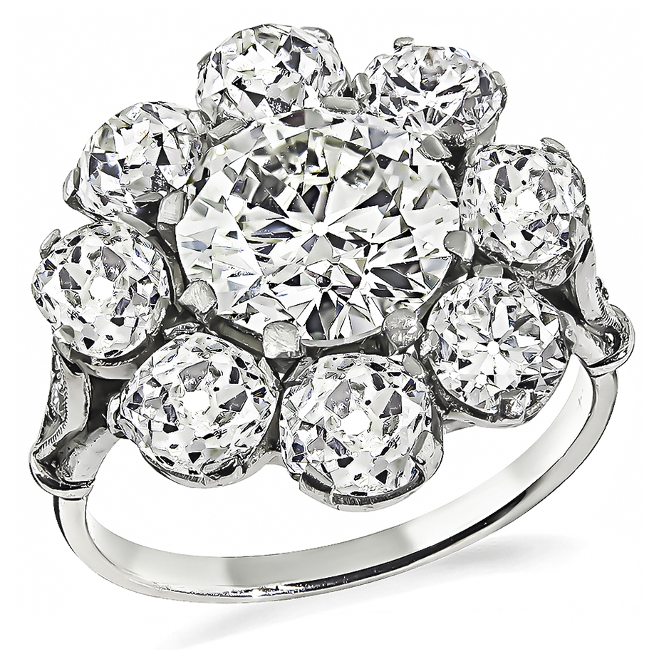 Antique 1.83ct Center Diamond 2.20ct Side Diamond Engagement Ring