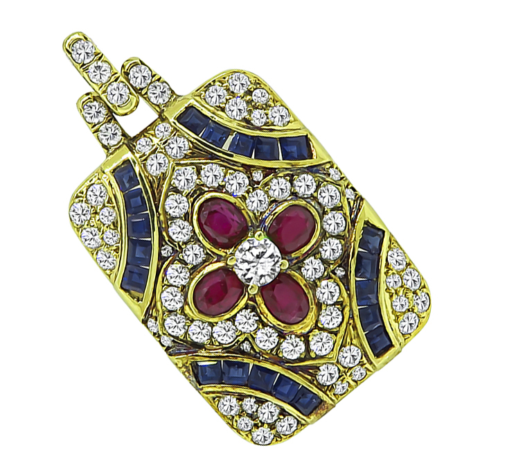 Estate 1.90ct Diamond 1.20ct Burma Ruby Sapphire Gold Pendant