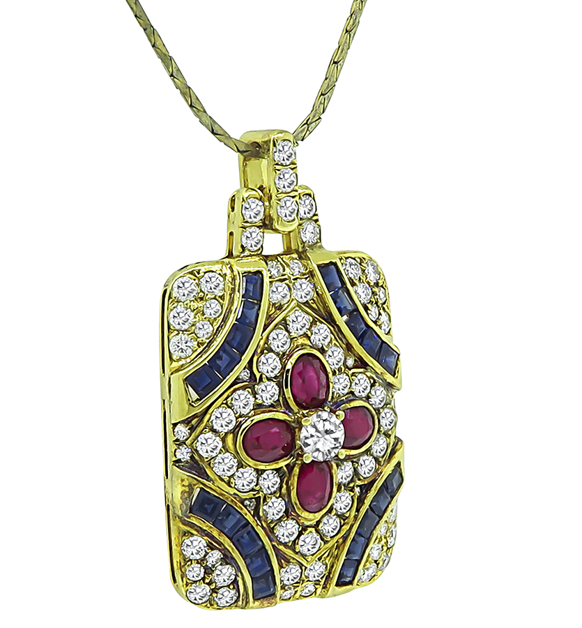 Estate 1.90ct Diamond 1.20ct Burma Ruby Sapphire Gold Pendant