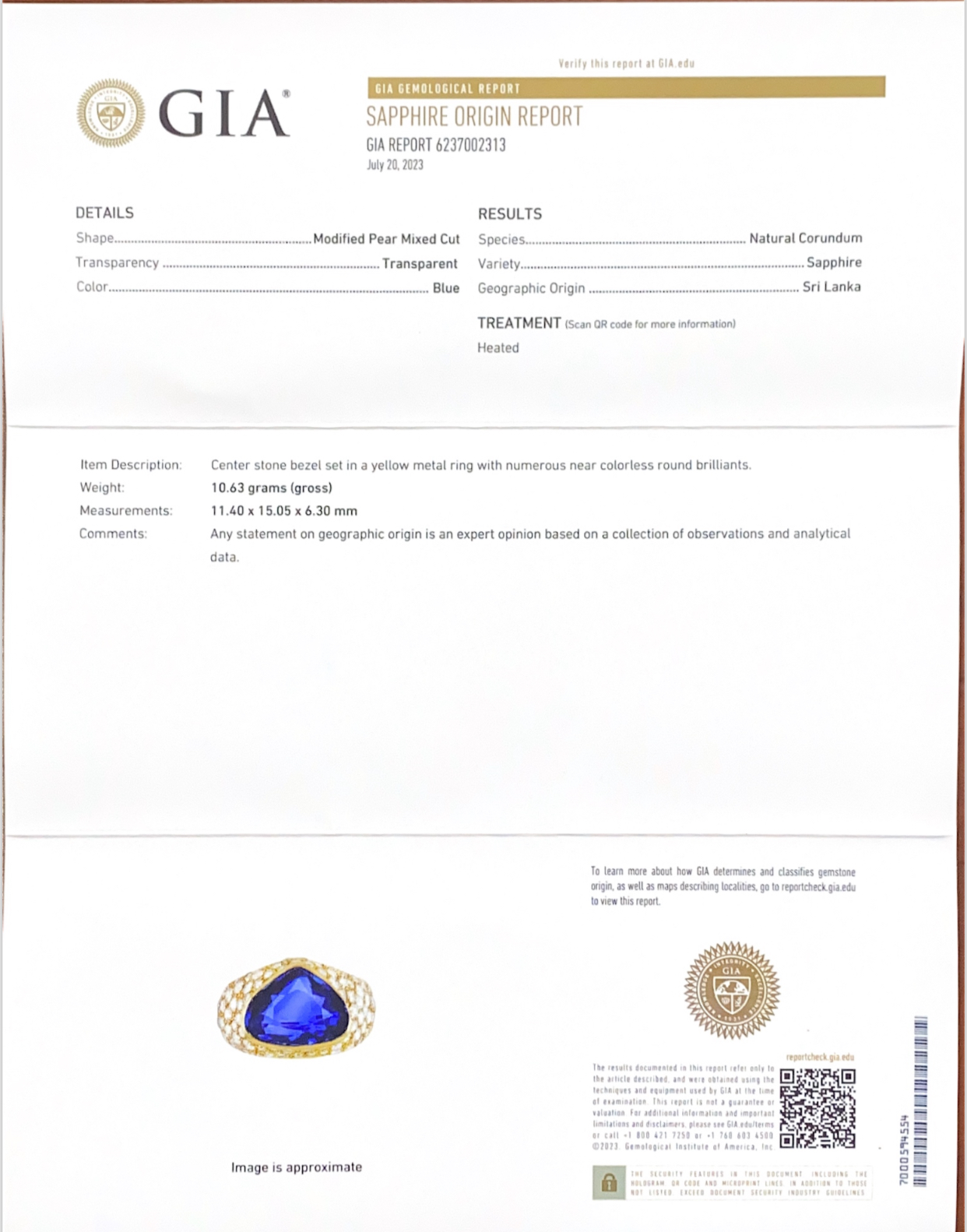 Estate GIA Certified 7.00ct Sapphire 2.50ct Diamond Gold Ring