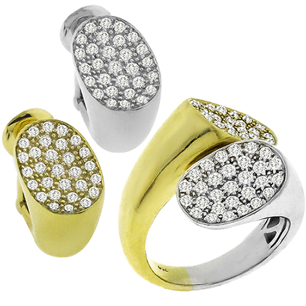 2.40ct Diamond Piebald Gold Ring and Earrings Set