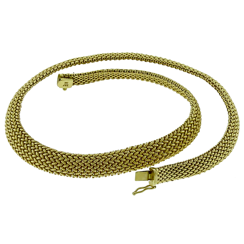 Estate 14k Yellow Gold Mesh Weave Necklace 