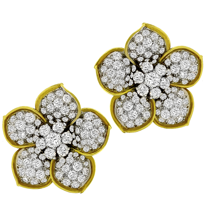 10.00ct Diamond 2 Tone Gold Flower Earrings