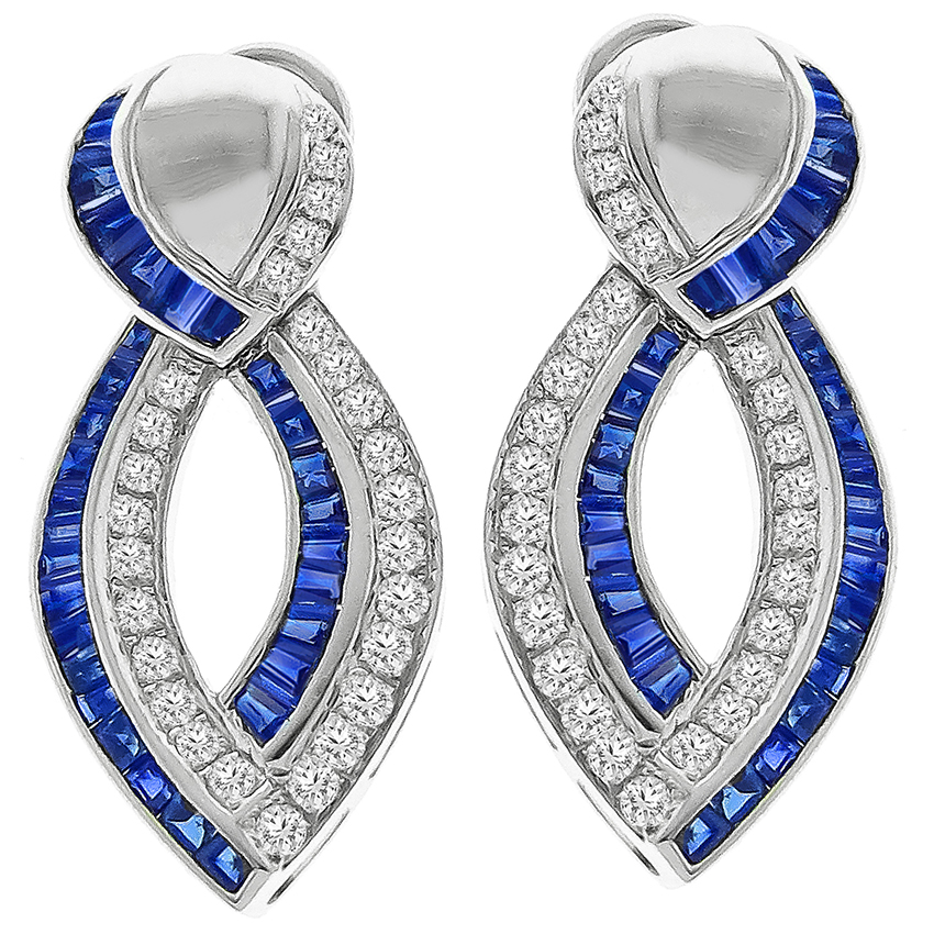 1.50 Sapphire 1.00ct Diamond Gold Drop Earrings 