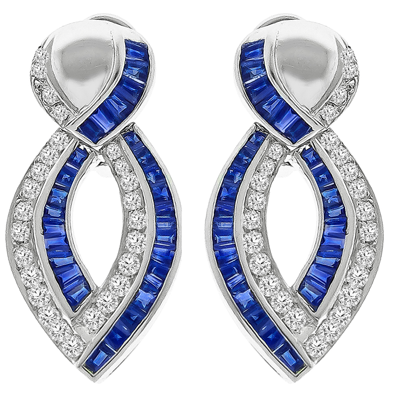 1.50 Sapphire 1.00ct Diamond Gold Drop Earrings 