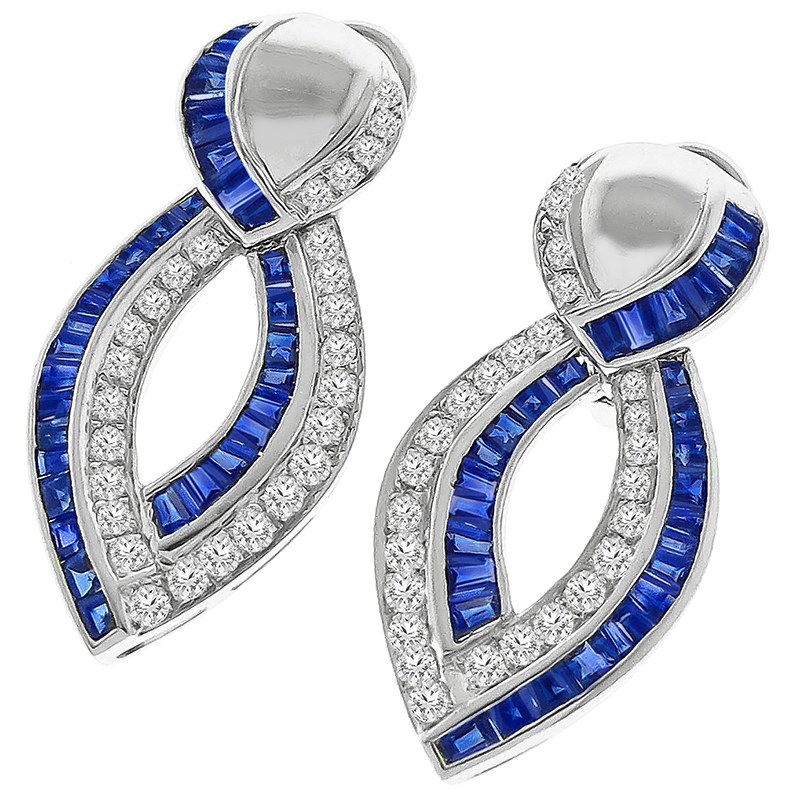 1.50 Sapphire 1.00ct Diamond Gold Drop Earrings 