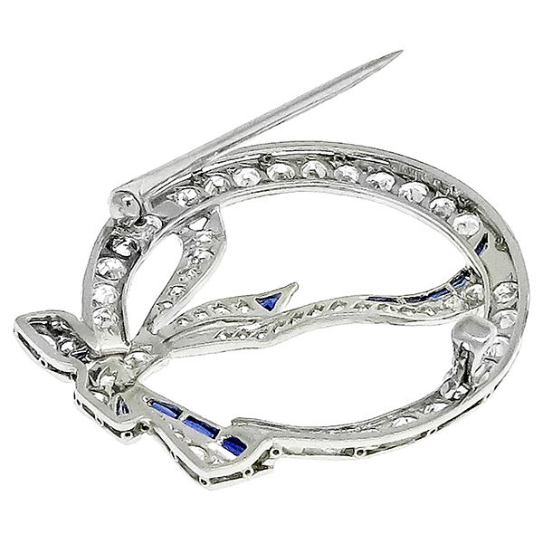Art Deco 2.50ct Diamond Sapphire Circle Bow Pin