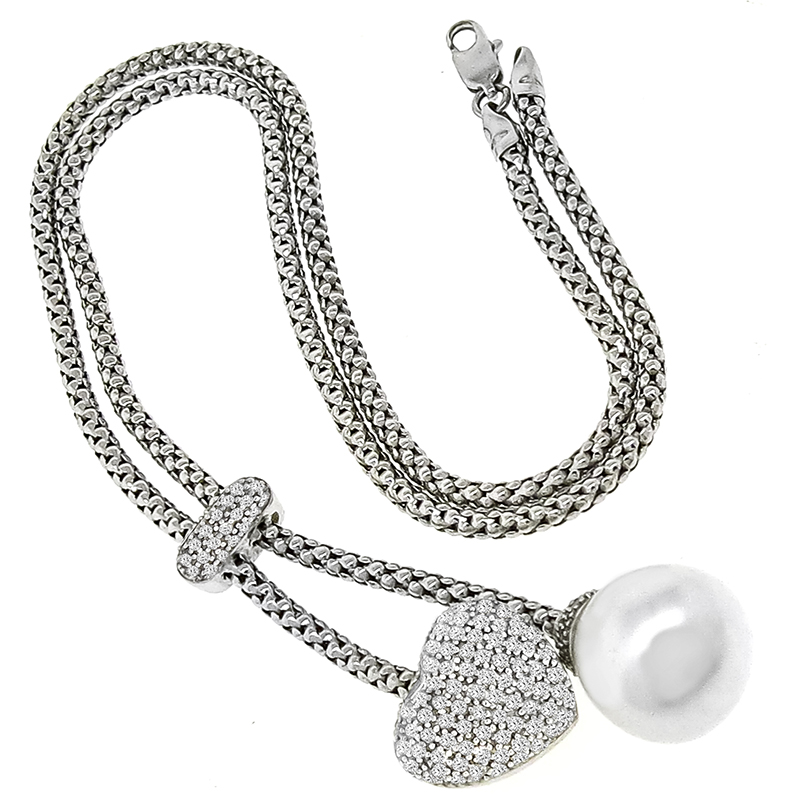 1.30ct Diamond Heart Pearl Necklace