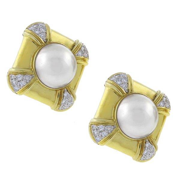 mabe pearl diamond 18k yellow gold earrings1