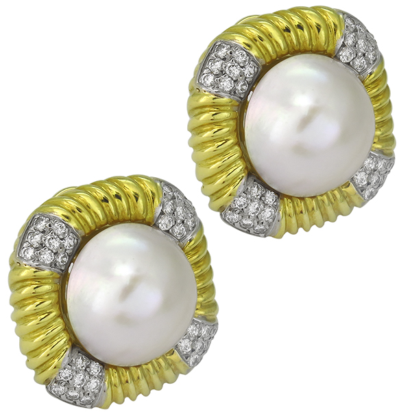 mabe pearl 1.90ct diamond earrings photo 1