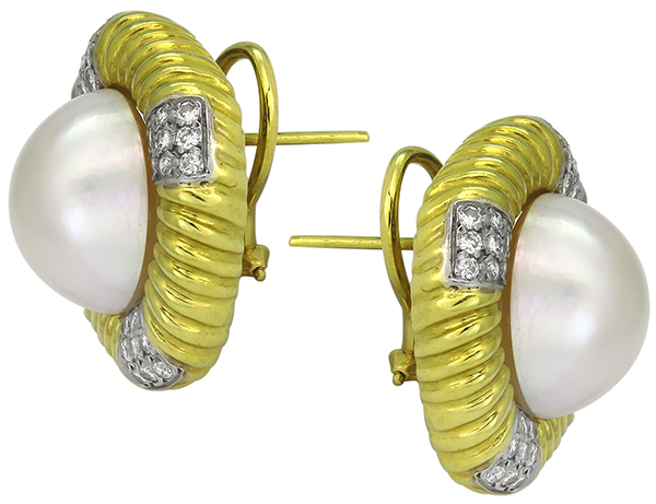 mabe pearl 1.90ct diamond earrings photo 1