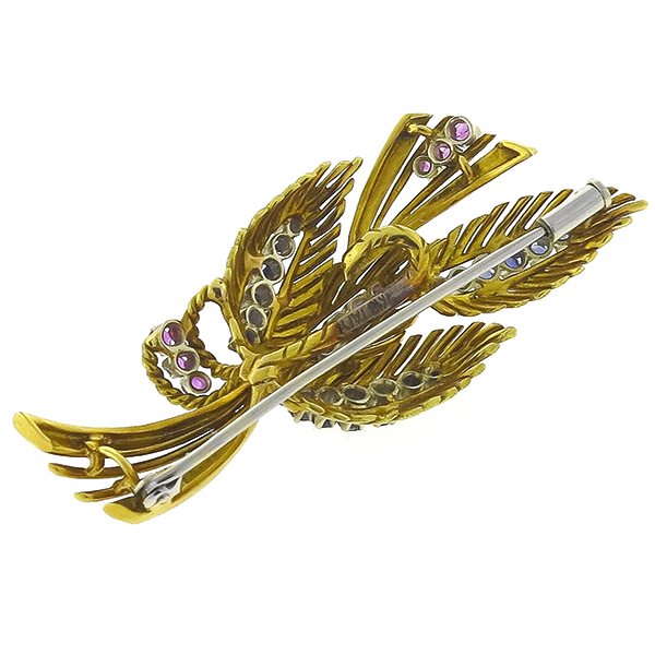 0.72ct Sapphire 0.52ct Ruby Gold Floral Pin