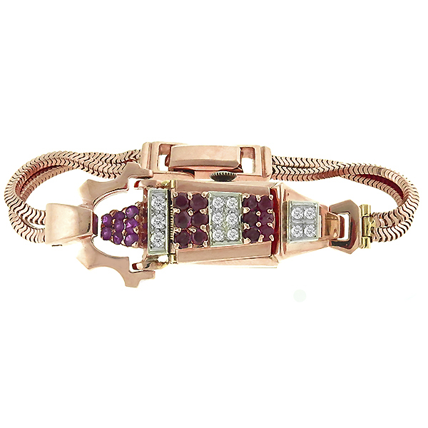 Ruby Diamond Gold Cover Watch Bracelet  | Israel Rose