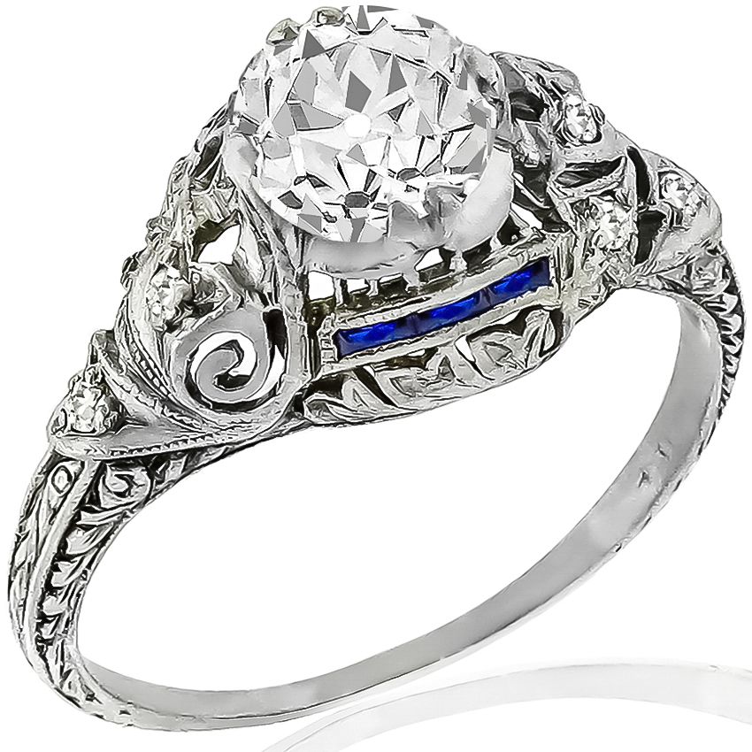 Diamond Sapphire Platinum Engagement Ring