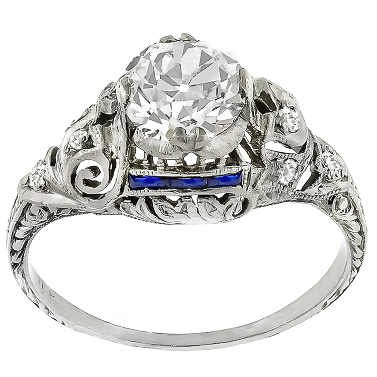  Diamond Sapphire Platinum Engagement Ring