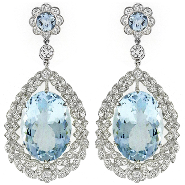 Aquamarine Diamond Gold Chandelier Earrings