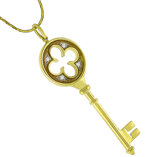 Tiffany  Diamond Gold Key Pendant 