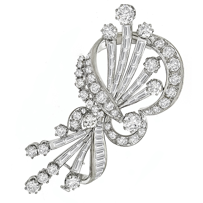 1950s 6.00ct Diamond Gold Floral Pin