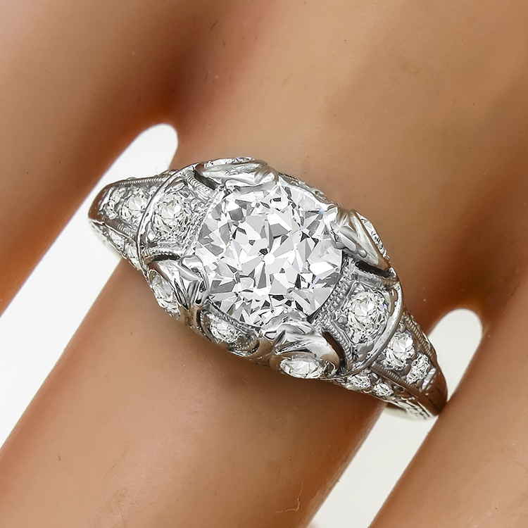 Art Deco GIA 1.55ct Diamond Platinum Ring