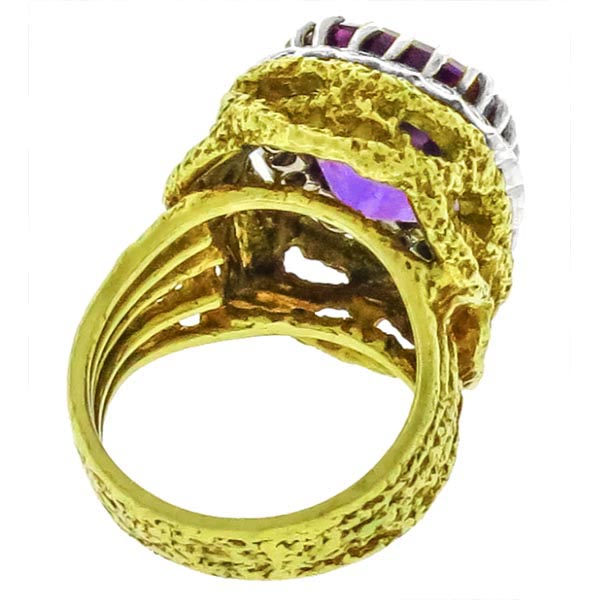 Estate 15.00ct Amethyst Diamond Gold Ring