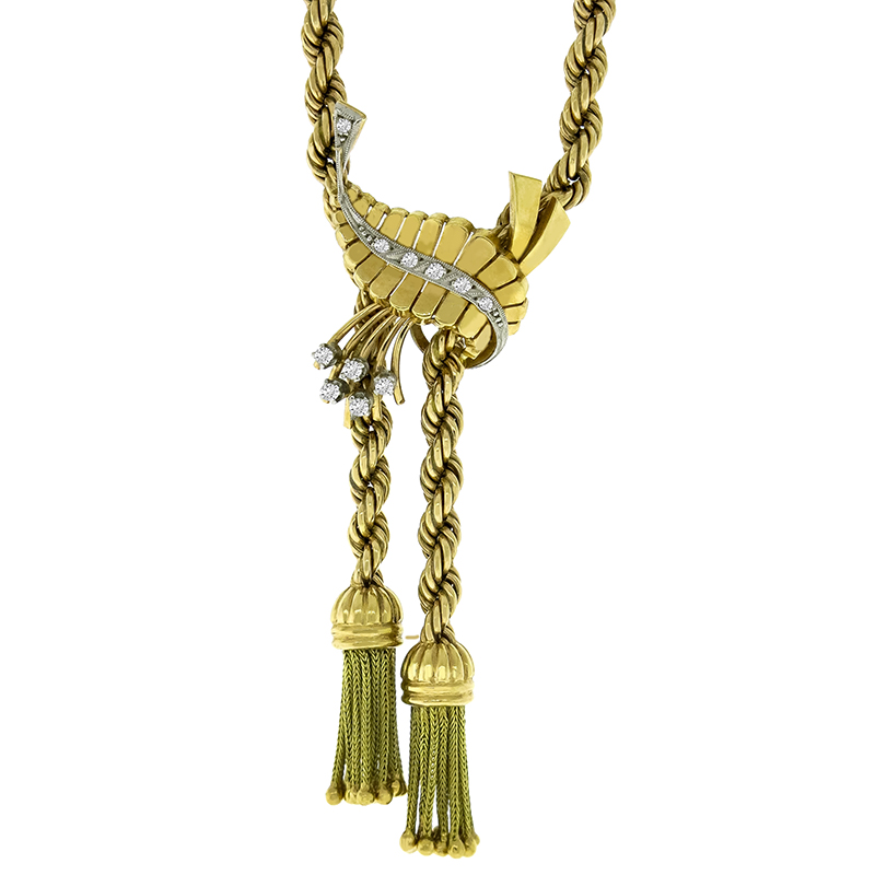 Retro Diamond Gold Leaf Tassel Necklace
