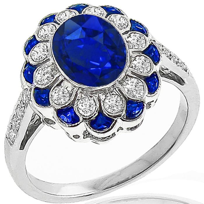 Estate 2.08ct Sapphire Diamond Gold Ring 