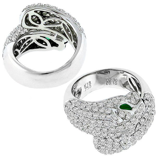 2.30ct Diamond Emerald Onyx Gold Panther Ring 